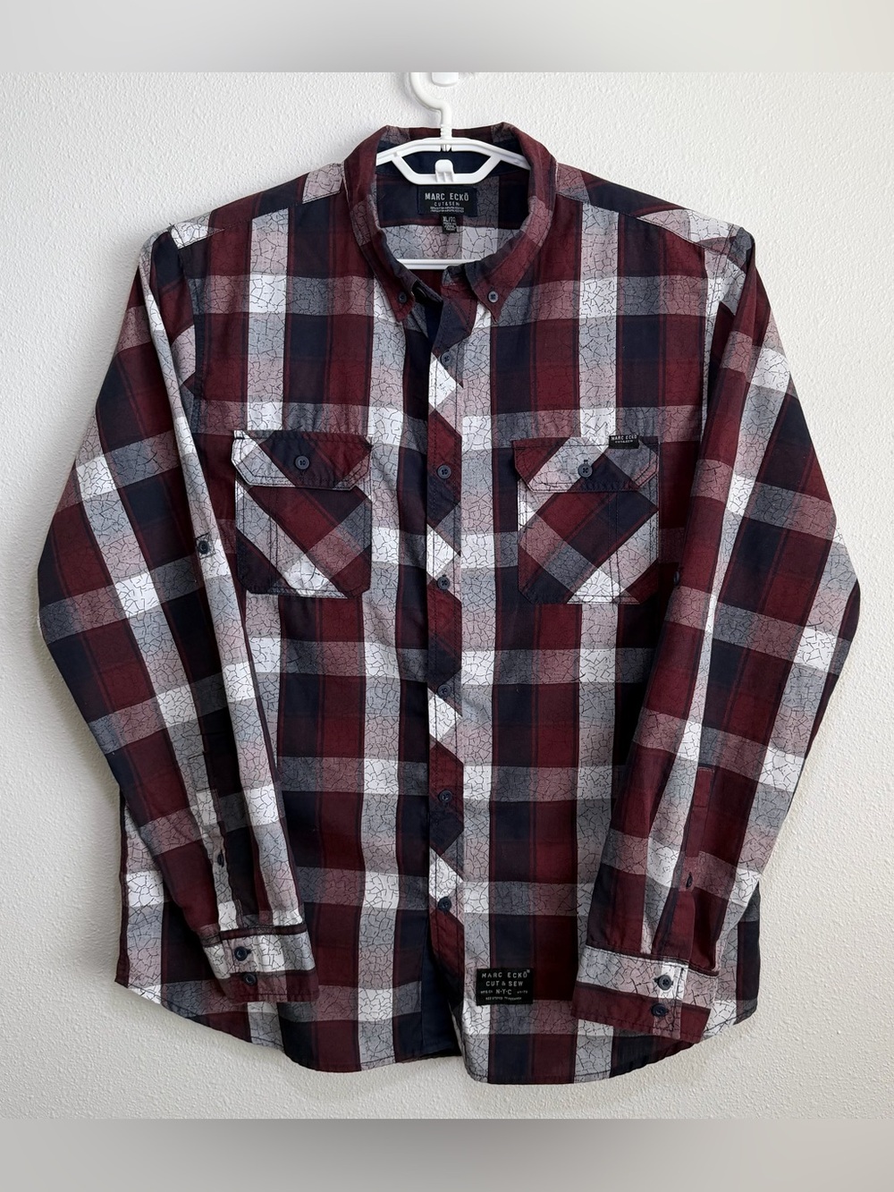 Marc Ecko Red and White Plaid Button-Down Shirt